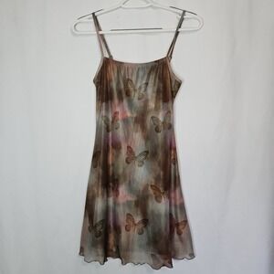 Y2K Butterfly Slip Dress Mesh Overlay Fairycore Retro 2000s Mini Dress‎